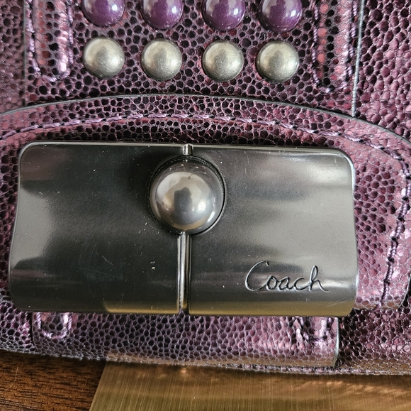 COACH Kristin Limited Edition Studded Metallic Leather Clutch - Boysenberry - Picture 4 of 12